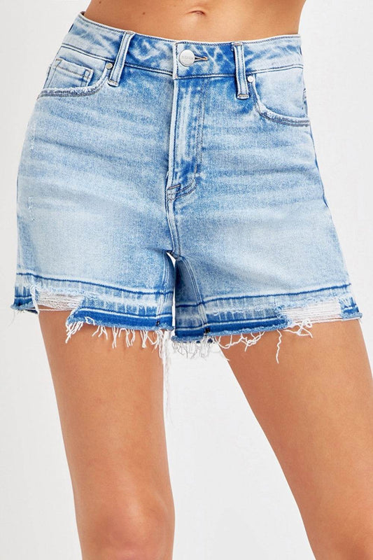 RISEN High Rise Distressed Hem Denim Shorts - Shop Style & More | Fresh Looks, Everyday Deals & Free Shipping