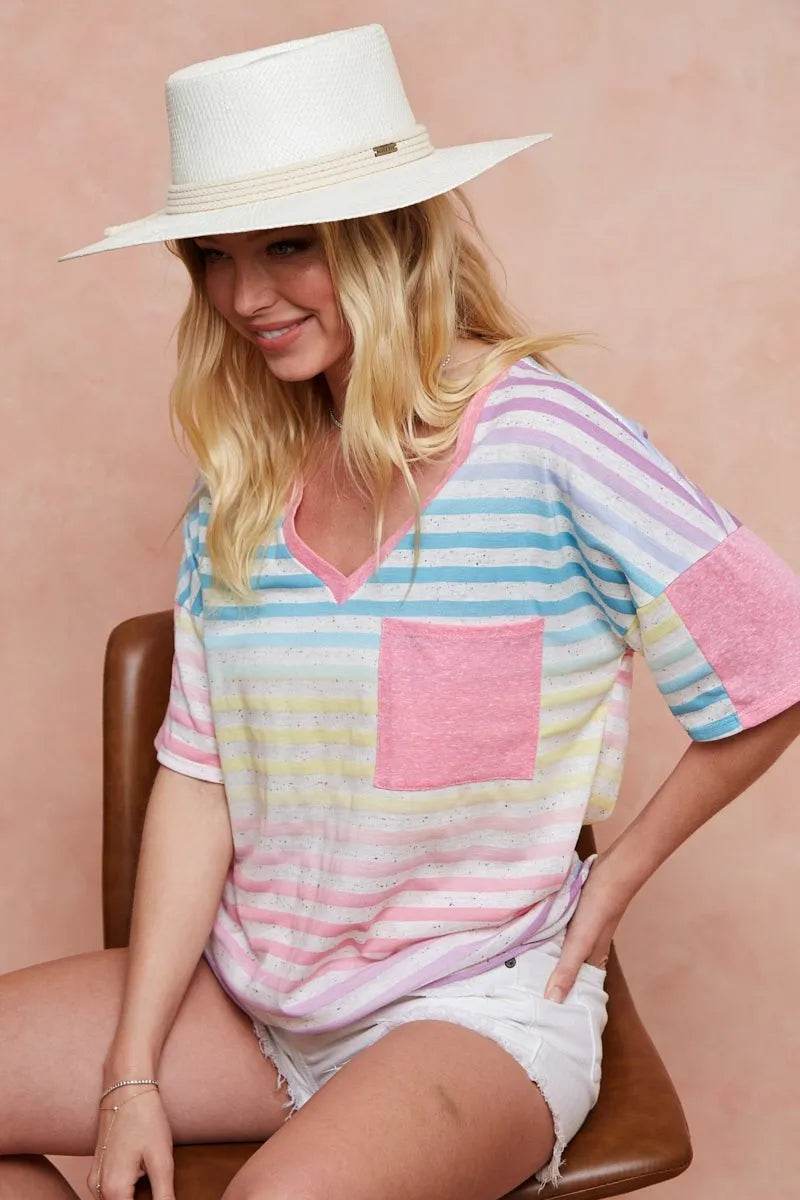 BiBi Rainbow Stripe Printed Triblend Knit Top - Shop Style & More | Fresh Looks, Everyday Deals & Free Shipping