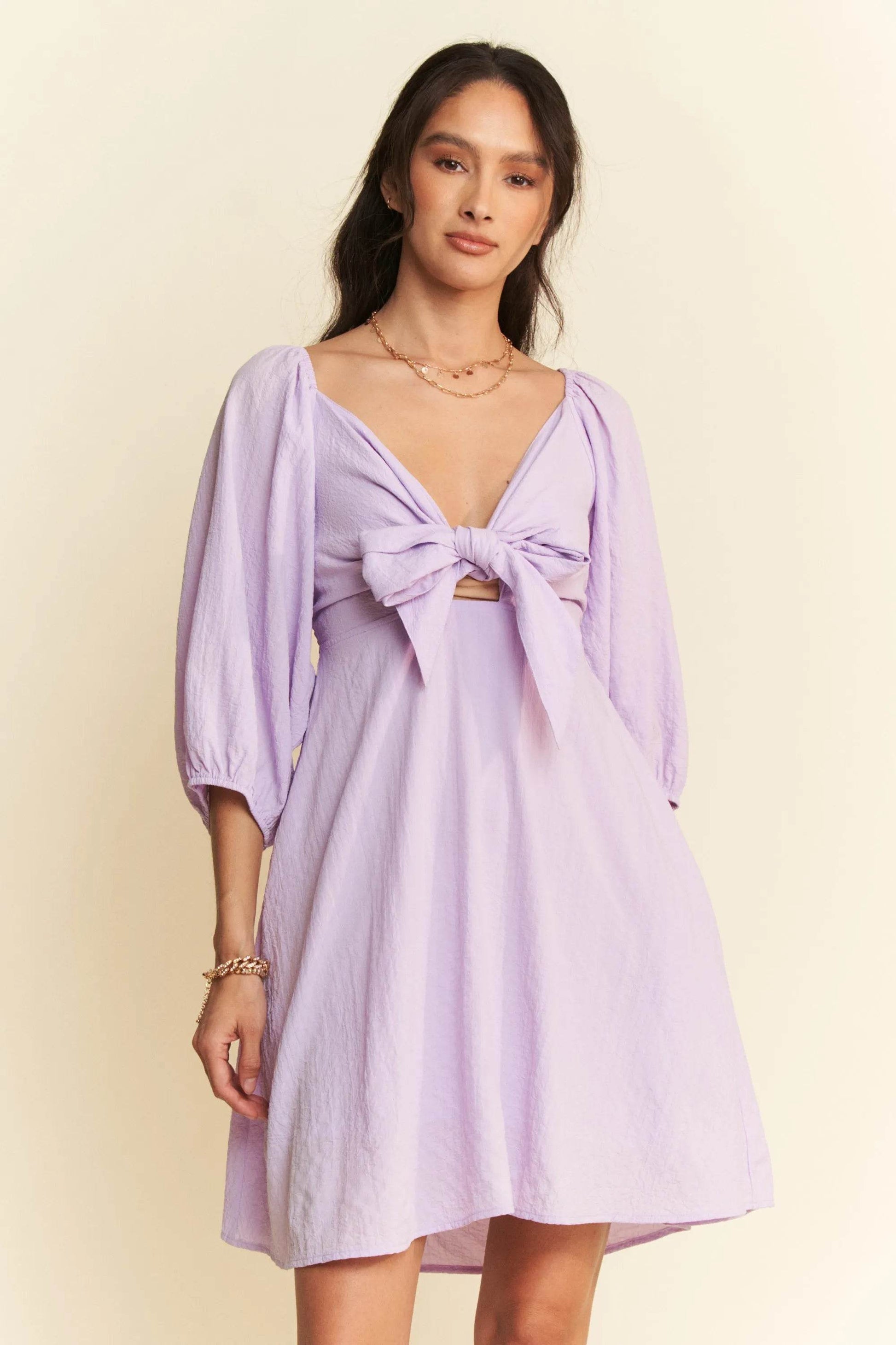 Davi & Dani Self-Tie Puff Sleeve Smocking Open Back Mini Dress - Shop Style & More | Fresh Looks, Everyday Deals & Free Shipping