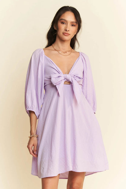 Davi & Dani Self-Tie Puff Sleeve Smocking Open Back Mini Dress - Shop Style & More | Fresh Looks, Everyday Deals & Free Shipping