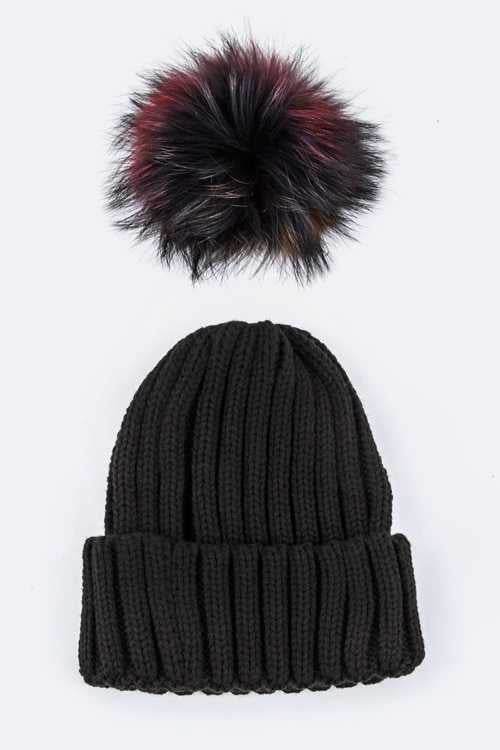 Mix Color EMMEZ Large Fur Pom Beanie - Shop Style & More | Fresh Looks, Everyday Deals & Free Shipping