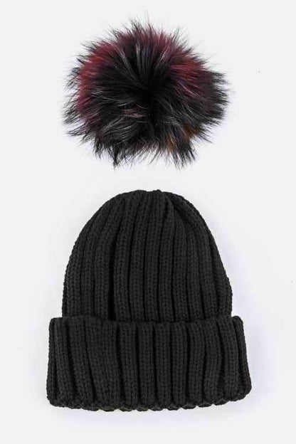 Mix Color EMMEZ Large Fur Pom Beanie - Shop Style & More | Fresh Looks, Everyday Deals & Free Shipping