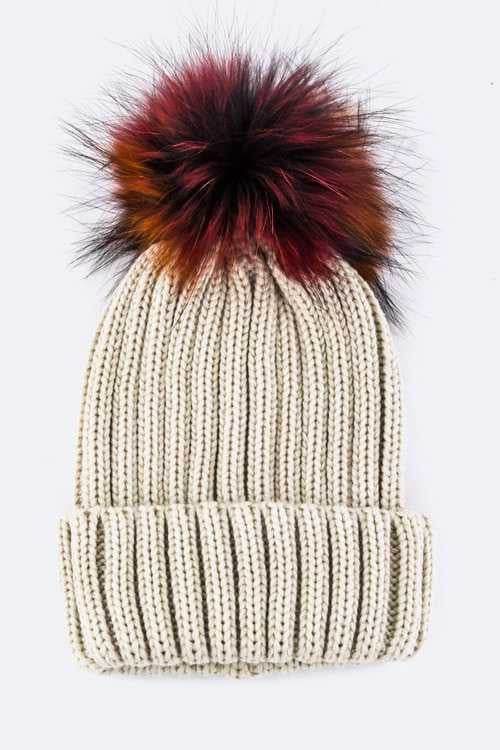 Mix Color EMMEZ Large Fur Pom Beanie - Shop Style & More | Fresh Looks, Everyday Deals & Free Shipping