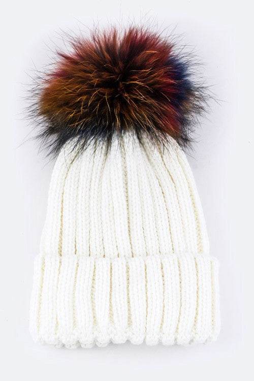 Mix Color EMMEZ Large Fur Pom Beanie - Shop Style & More | Fresh Looks, Everyday Deals & Free Shipping