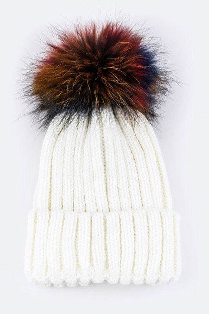 Mix Color EMMEZ Large Fur Pom Beanie - Shop Style & More | Fresh Looks, Everyday Deals & Free Shipping