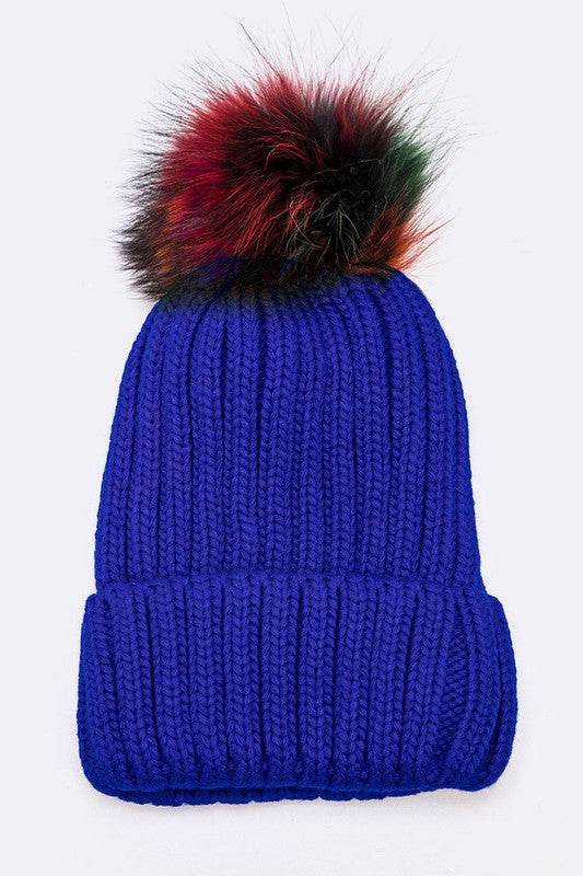 Mix Color EMMEZ Large Fur Pom Beanie - Shop Style & More | Fresh Looks, Everyday Deals & Free Shipping