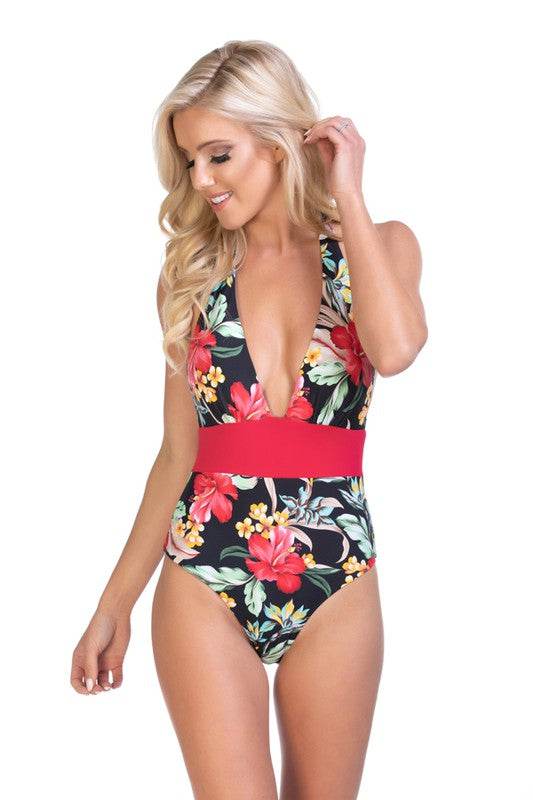 TROPICAL HALTER ONE PIECE SWIMSUIT - Shop Style & More | Fresh Looks, Everyday Deals & Free Shipping