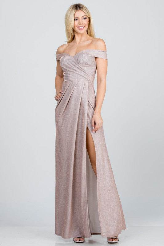 Off the shoulder glittery jacquard gathered gown - Shop Style & More | Fresh Looks, Everyday Deals & Free Shipping