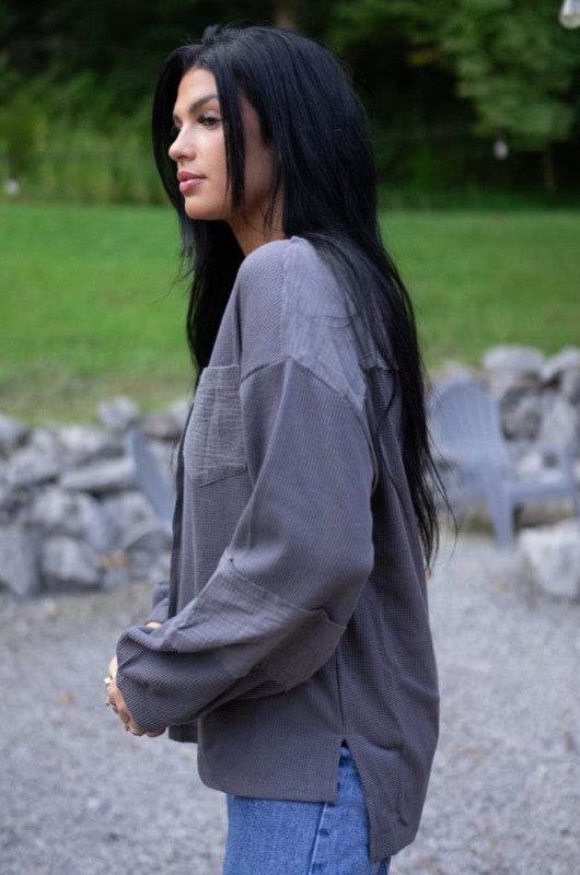 Kairi Exposed Seam Waffle Knit Top - Shop Style & More | Fresh Looks, Everyday Deals & Free Shipping