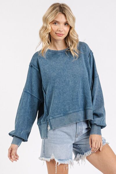 Mittoshop Side Slit Exposed Seam Round Neck Sweatshirt Hoodies & Sweaters