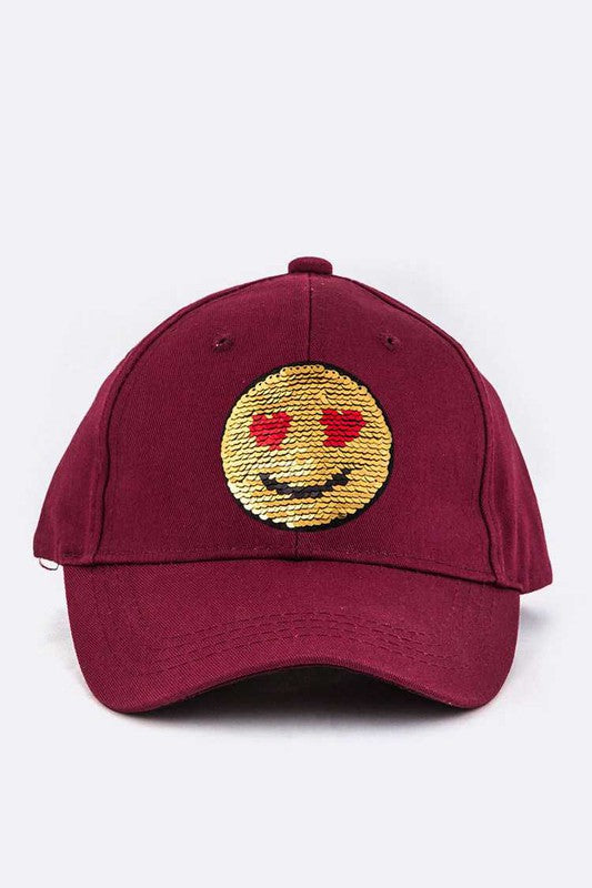 2 Tone Sequins Emoji Patch Cap Burgundy O S Accessories