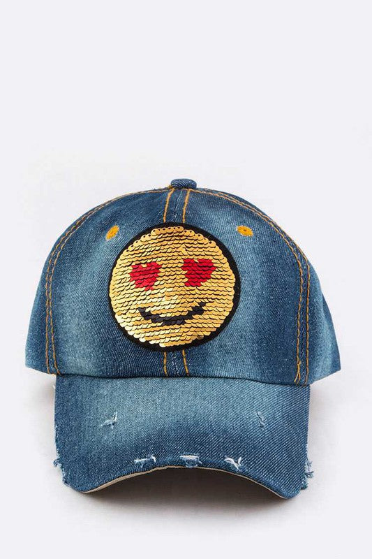 2 Tone Sequins Emoji Patch Cap Denim O S Accessories