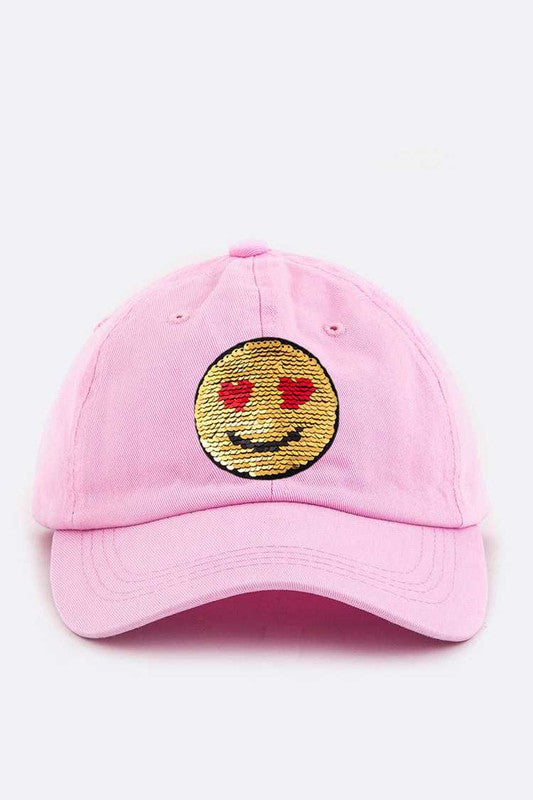 2 Tone Sequins Emoji Patch Cap Pink O S Accessories