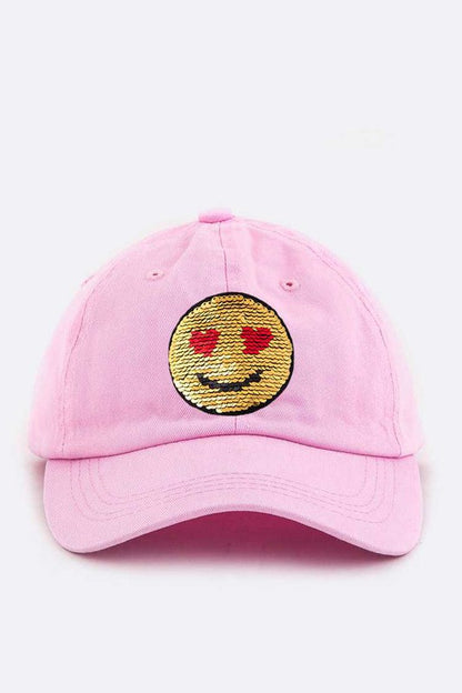 2 Tone Sequins Emoji Patch Cap Pink O S Accessories