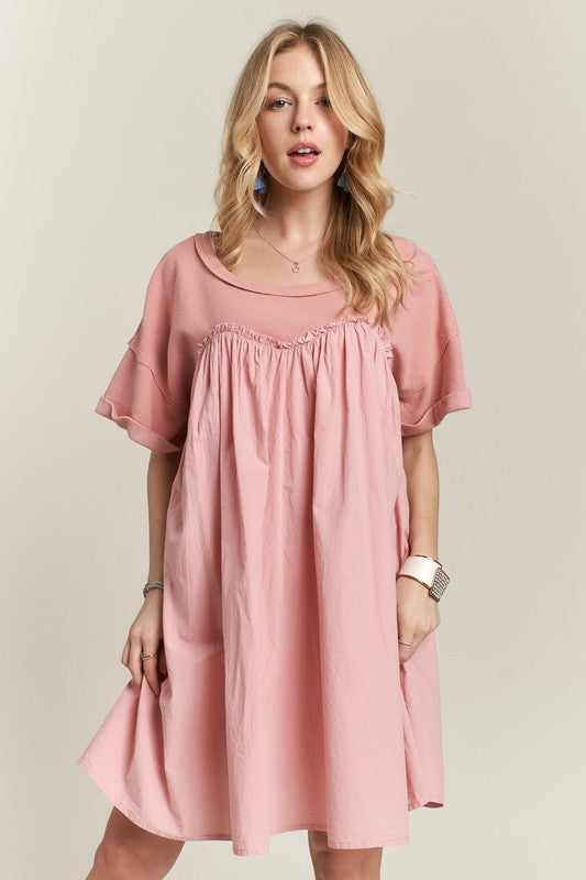 ADORA Round Neck Half Sleeve Babydoll Dress Casual Dresses