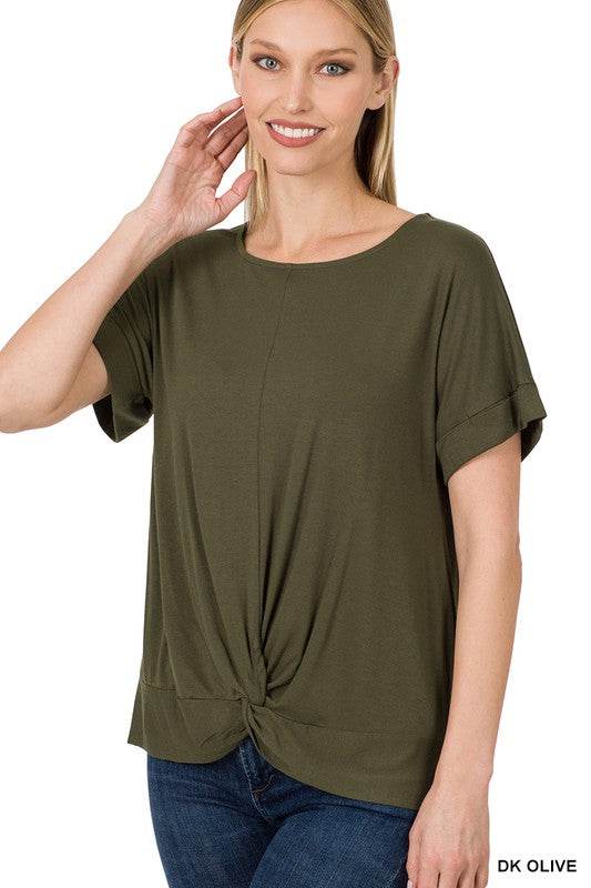 Rayon Span Crepe Knot-Front Top - Shop Style & More | Fresh Looks, Everyday Deals & Free Shipping
