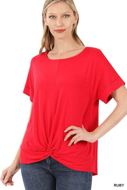 Rayon Span Crepe Knot-Front Top - Shop Style & More | Fresh Looks, Everyday Deals & Free Shipping