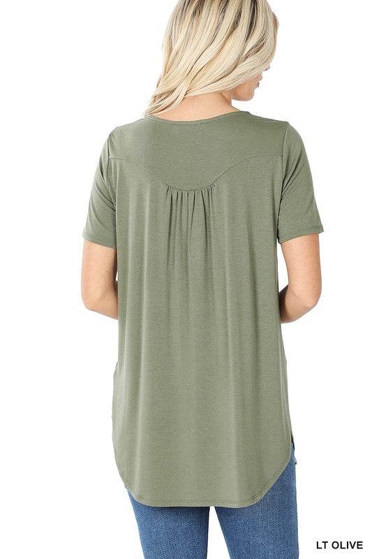 Short Sleeve Dolphin Hem Shell Button Top - Shop Style & More | Fresh Looks, Everyday Deals & Free Shipping