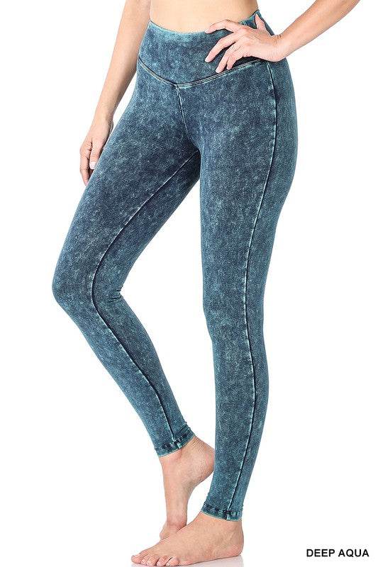 Mineral Washed Wide Waistband Yoga Leggings - Shop Style & More | Fresh Looks, Everyday Deals & Free Shipping