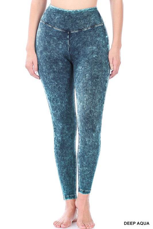 Mineral Washed Wide Waistband Yoga Leggings - Shop Style & More | Fresh Looks, Everyday Deals & Free Shipping
