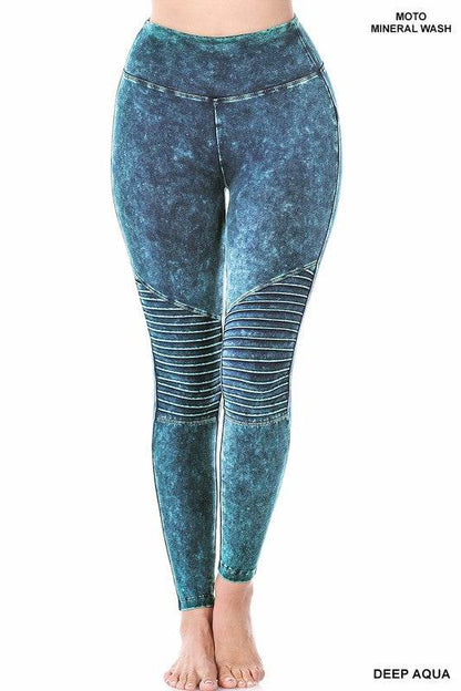 Mineral Washed Wide Waistband Moto Leggings - Shop Style & More | Fresh Looks, Everyday Deals & Free Shipping