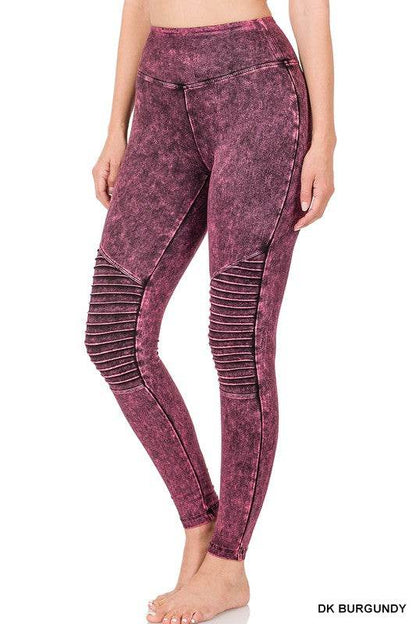 Mineral Washed Wide Waistband Moto Leggings - Shop Style & More | Fresh Looks, Everyday Deals & Free Shipping