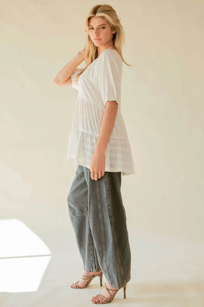 Davi & Dani Ruffled Flared Short Sleeve V Neck Blouse - Shop Style & More | Fresh Looks, Everyday Deals & Free Shipping