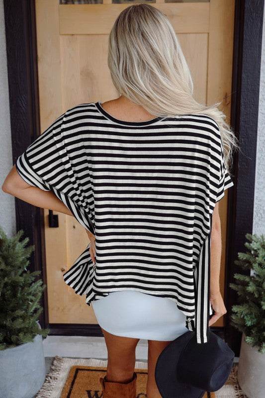 Alia Stripe Batwing Sleeve Crewneck Oversized Top - Shop Style & More | Fresh Looks, Everyday Deals & Free Shipping
