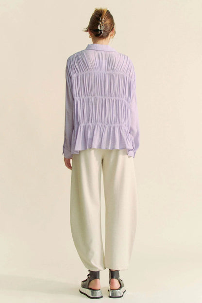 Davi & Dani Ruched All Over Button Front Shirt - Shop Style & More | Fresh Looks, Everyday Deals & Free Shipping