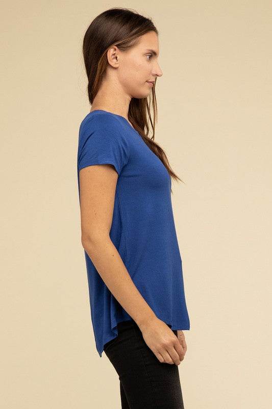 Flowy Round Hem Rayon Short Sleeve Top - Shop Style & More | Fresh Looks, Everyday Deals & Free Shipping