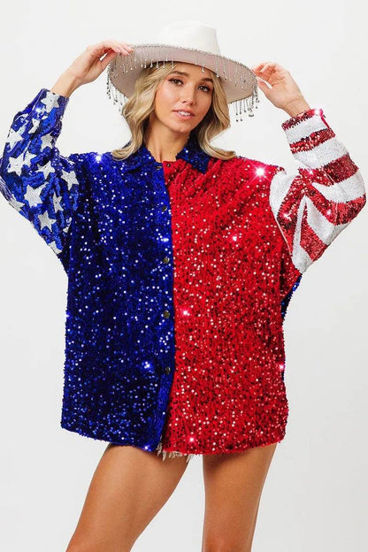 BiBi American Flag Sequin Snap Down Shirt - Shop Style & More | Fresh Looks, Everyday Deals & Free Shipping