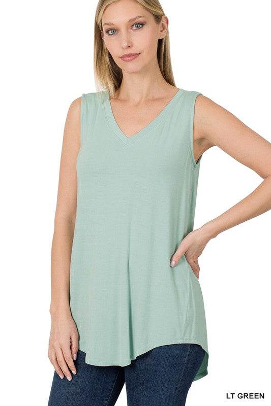 Luxe Rayon Sleeveless V-Neck Hi-Low Hem Top - Shop Style & More | Fresh Looks, Everyday Deals & Free Shipping