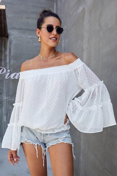 Swiss Dot Off The Shoulder Top - Shop Style & More | Fresh Looks, Everyday Deals & Free Shipping