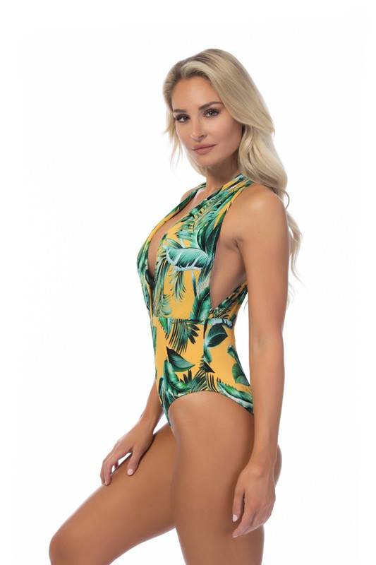 RIBBED TROPICAL V NECK ONE PIECE SWIMSUIT - Shop Style & More | Fresh Looks, Everyday Deals & Free Shipping