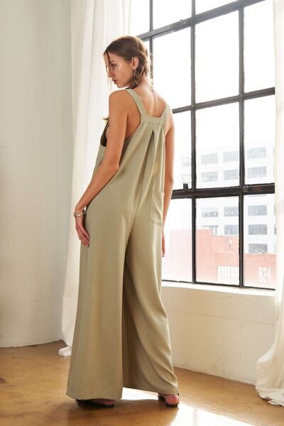 ADORA Square Neck Wide Leg Overalls with Pockets Jumpsuits