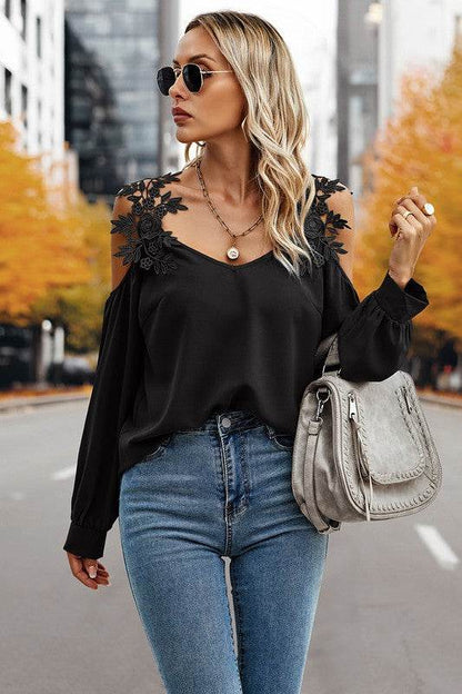Contrast Low Back Lace Cold Shoulder Top - Shop Style & More | Fresh Looks, Everyday Deals & Free Shipping