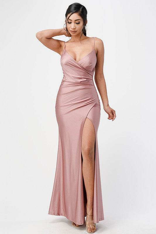 Tara side pleat overlap gown with side opening - Shop Style & More | Fresh Looks, Everyday Deals & Free Shipping