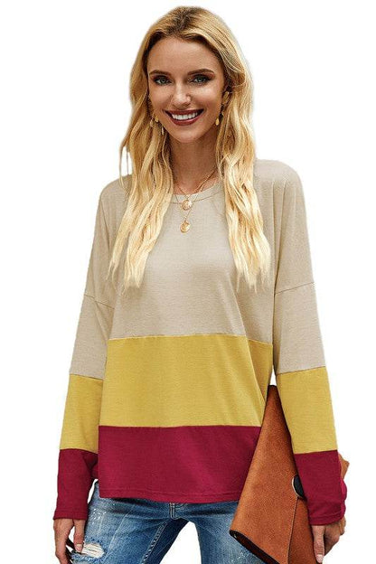 Round Neck Color Block Loose Top - Shop Style & More | Fresh Looks, Everyday Deals & Free Shipping