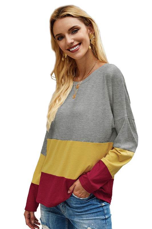Round Neck Color Block Loose Top - Shop Style & More | Fresh Looks, Everyday Deals & Free Shipping