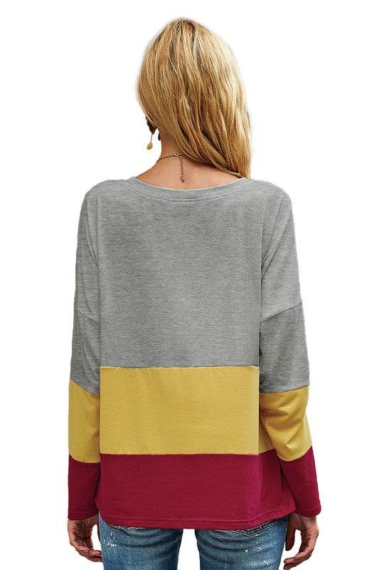 Round Neck Color Block Loose Top - Shop Style & More | Fresh Looks, Everyday Deals & Free Shipping