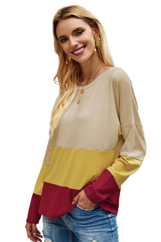 Round Neck Color Block Loose Top - Shop Style & More | Fresh Looks, Everyday Deals & Free Shipping