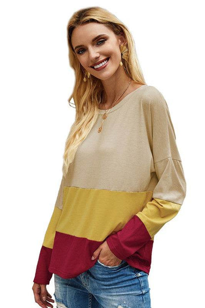 Round Neck Color Block Loose Top - Shop Style & More | Fresh Looks, Everyday Deals & Free Shipping