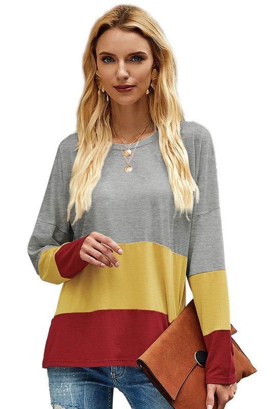 Round Neck Color Block Loose Top - Shop Style & More | Fresh Looks, Everyday Deals & Free Shipping