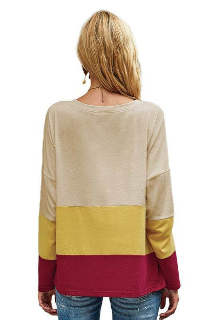 Round Neck Color Block Loose Top - Shop Style & More | Fresh Looks, Everyday Deals & Free Shipping