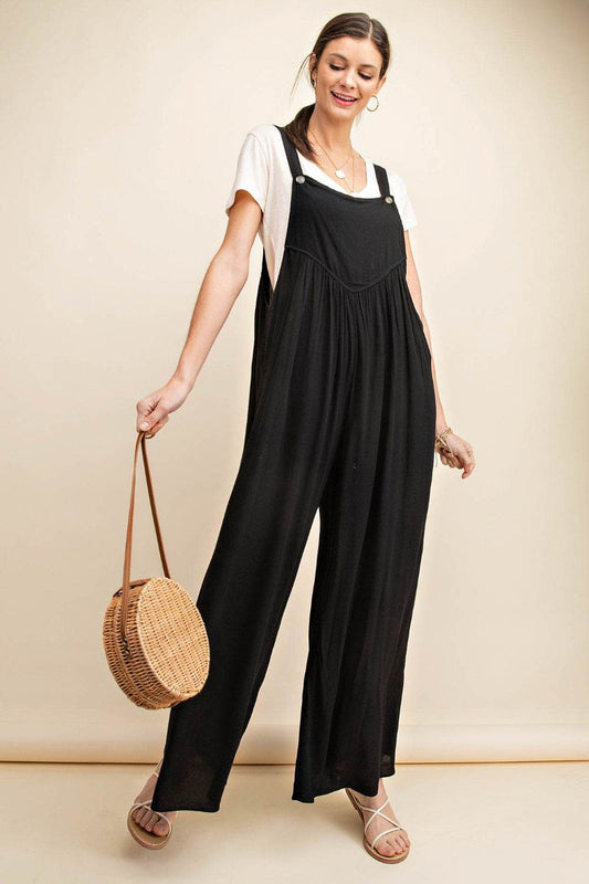 Kori America Full Size Sleeveless Ruched Wide Leg Overalls - Shop Style & More | Fresh Looks, Everyday Deals & Free Shipping