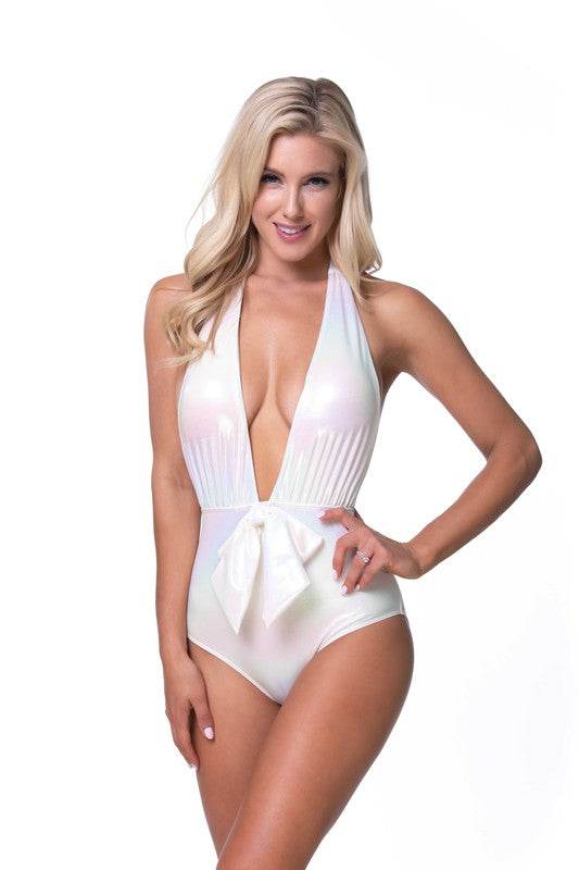 WHITE METALLIC PLUNGE ONE PIECE SWIM - Shop Style & More | Fresh Looks, Everyday Deals & Free Shipping
