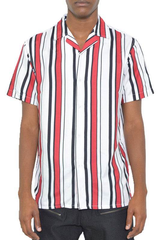MENS SHORT SLEEVE STRIPED BUTTON DOWN SHIRT PRINT - Shop Style & More | Fresh Looks, Everyday Deals & Free Shipping
