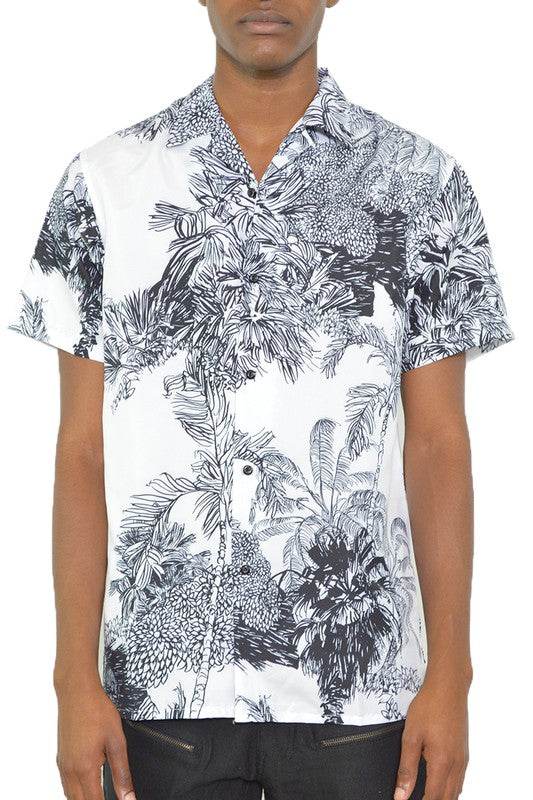 MENS WHITE BLACK PRINT BUTTON DOWN SHIRT - Shop Style & More | Fresh Looks, Everyday Deals & Free Shipping