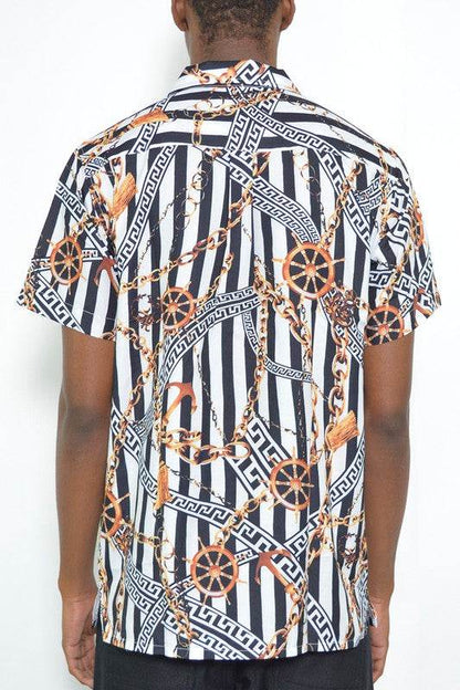 MENS GOLD CHAIN STATUS PRINT BUTTON DOWN SHIRT - Shop Style & More | Fresh Looks, Everyday Deals & Free Shipping