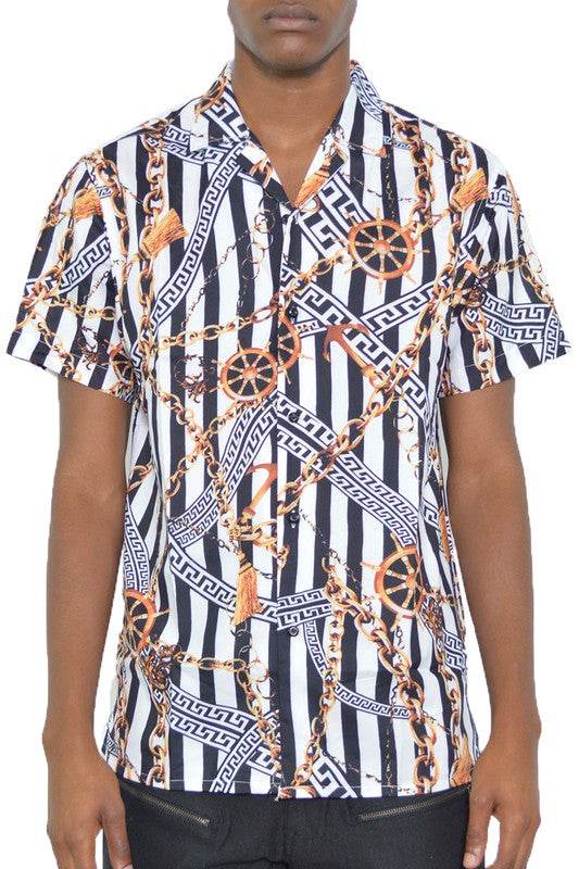 MENS GOLD CHAIN STATUS PRINT BUTTON DOWN SHIRT - Shop Style & More | Fresh Looks, Everyday Deals & Free Shipping